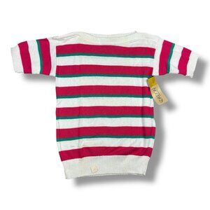 Vtg NOS Striped Knit Short Sleeve Sweater Women’s Size L Colorful Pink Green